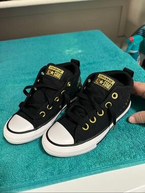 Converse Kids Black & White Low Top Sneakers with Gold Accents